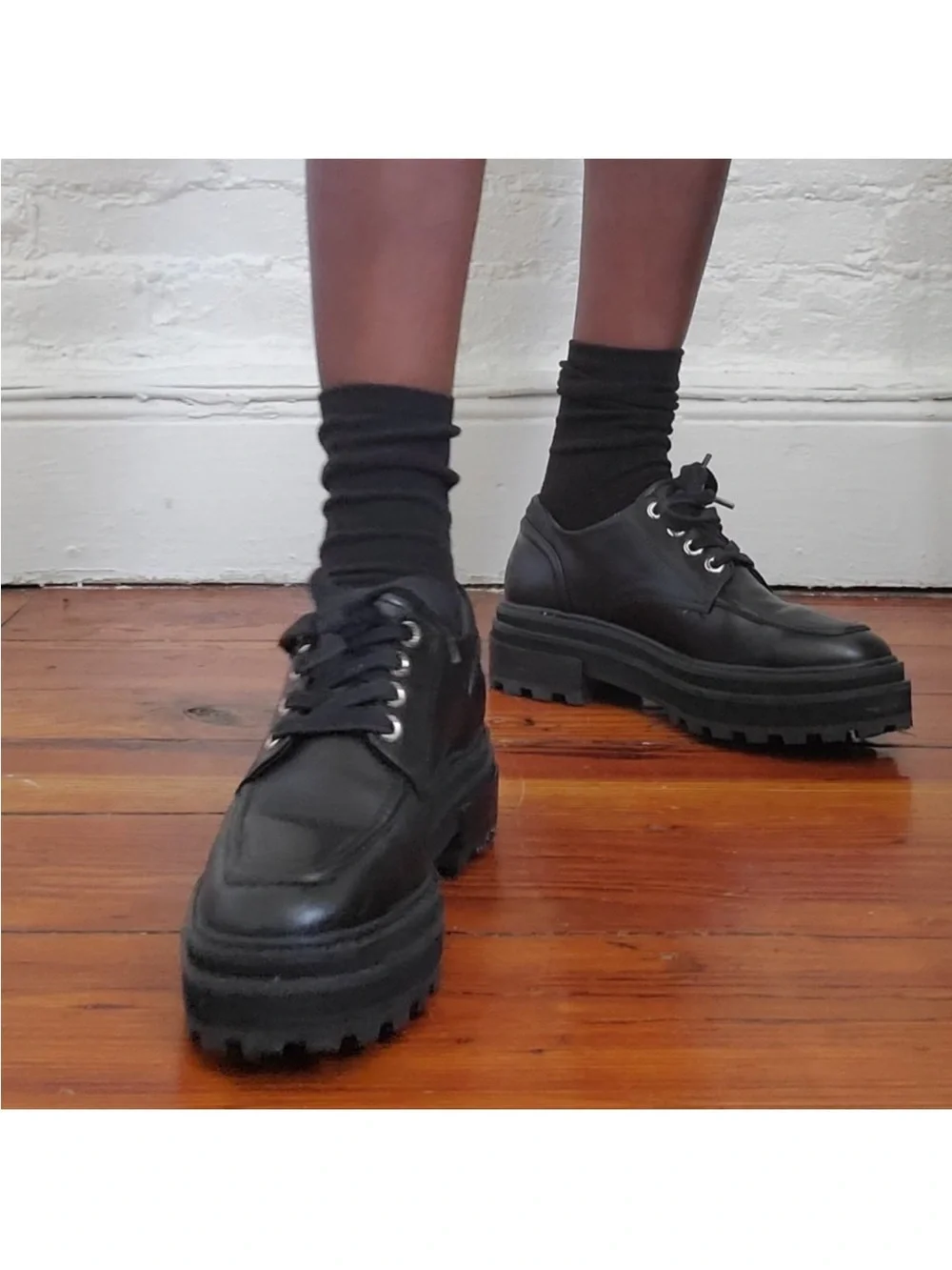 NWT SCHUTZ Black Bethie Platform Leather Oxfords Sz 7.5B